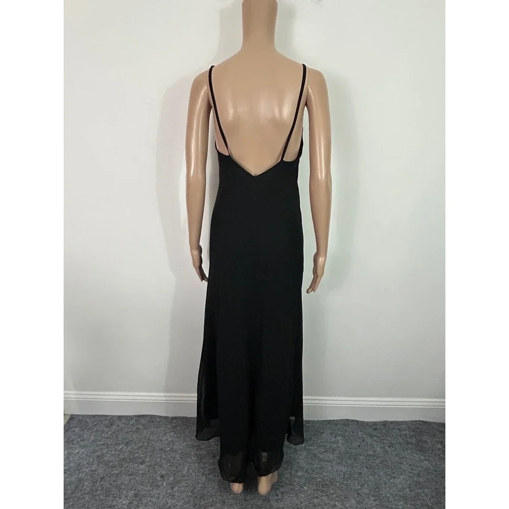 Vintage Hokus Pokus Black Sequin Maxi Dress V-Neck Low‎ Back Spaghetti Strap S